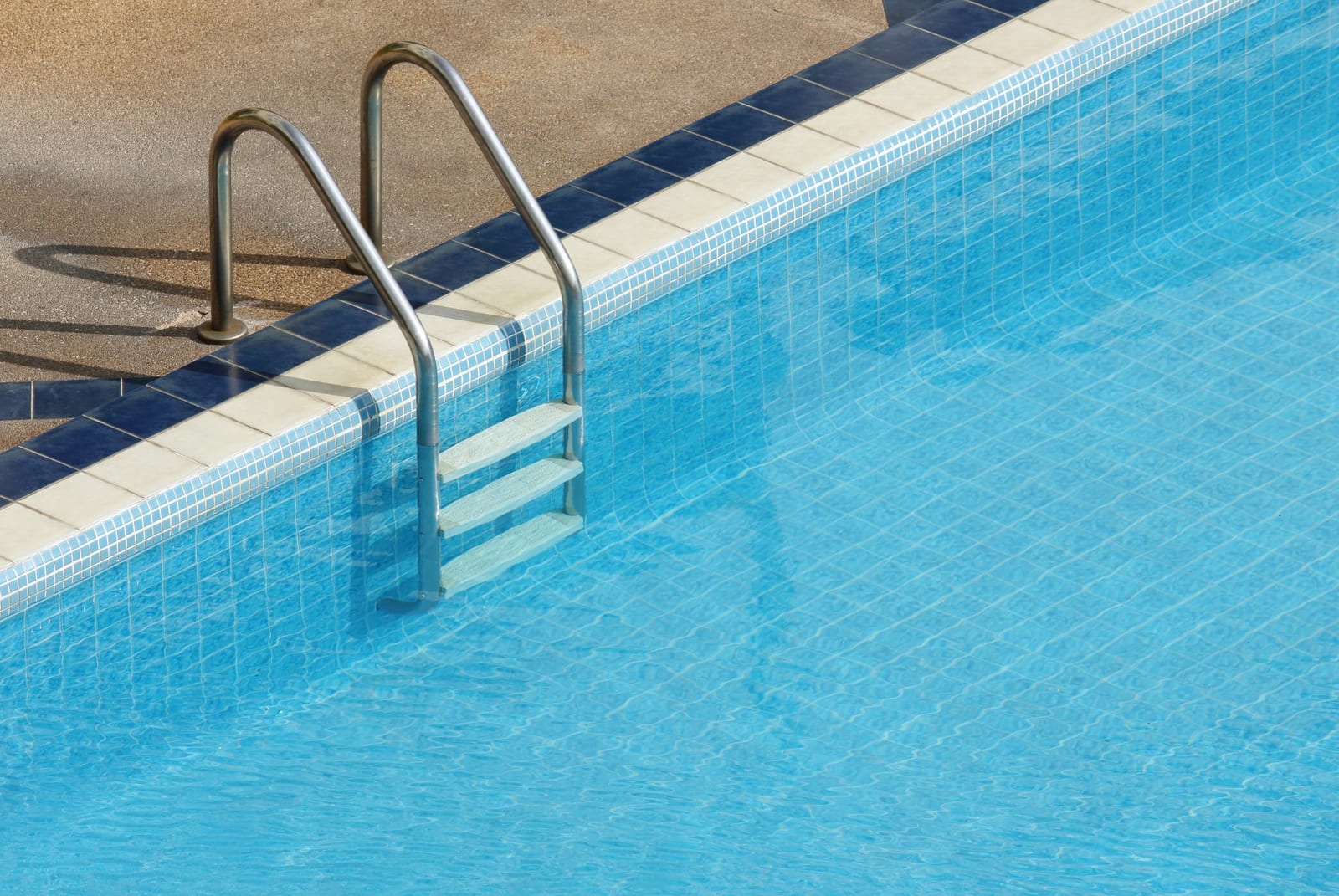 In-ground backyard pool with a tiled edge and surrounding stone deck